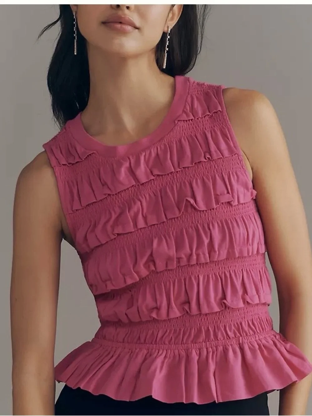 Maeve Ruffled Peplum Tank in Fuchsia Pink